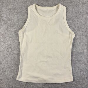 Ariseism White Stretch Embroidered Logo Tank Top Shirt Cropped Womens Size Large
